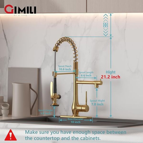 GIMILI Brushed Gold Kitchen Faucet with Pull Down Sprayer Single Handle