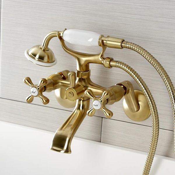 Kingston Brass KS266SB Vintage 6" Adjustable Wall-Mount Clawfoot Tub Faucet, Brushed Brass