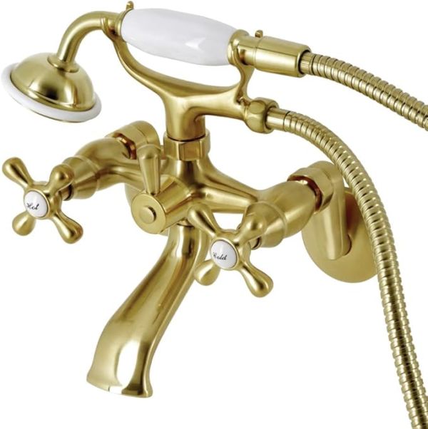 Kingston Brass KS266SB Vintage 6" Adjustable Wall-Mount Clawfoot Tub Faucet, Brushed Brass